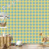 Yellow, blue, turquoise and gold checkered wallpaper 50x1000
