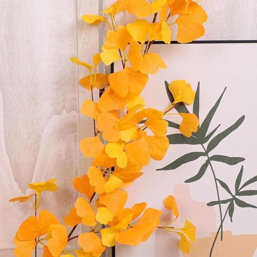 Handmade Artificial Ginkgo Leaves Vine Waterproof Lifelike Simulation Plant Vine Realistic Autumn Ginkgo Leaves