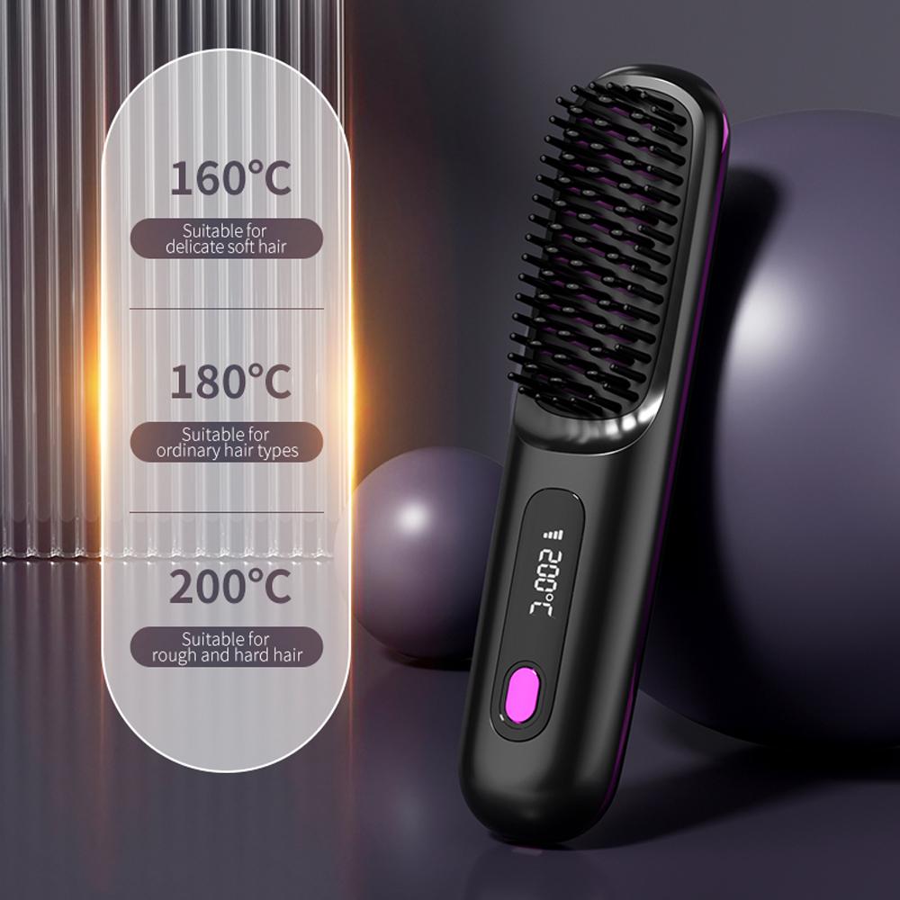 

Cordless Hair Straightener Brush Fast Heating 2000mAh USB Rechargeable Portable Wireless Straightener Hair Hot Comb Anti-Scald