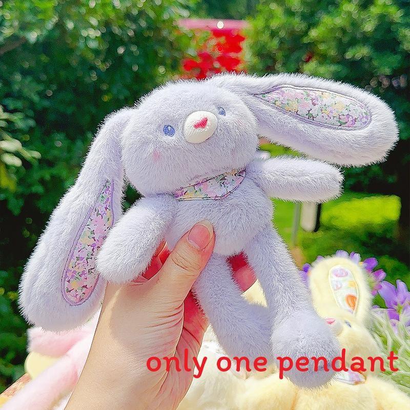 Plush Fluffy Rabbit Pendant Keychain With Flower Design For Accessories Backpack