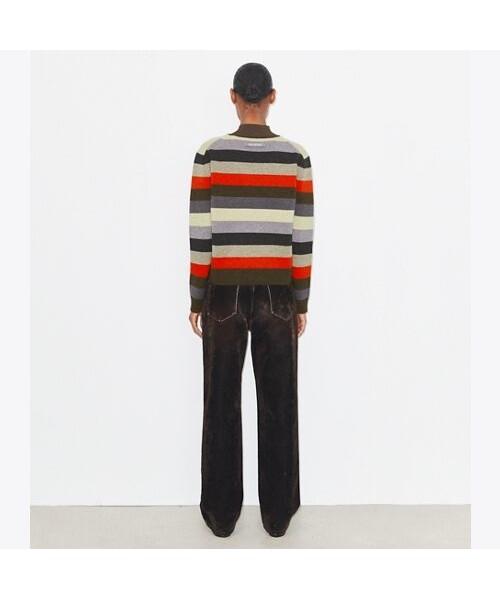 Tolibeochi Wool Turtleneck Sweater - Red Wide Stripe