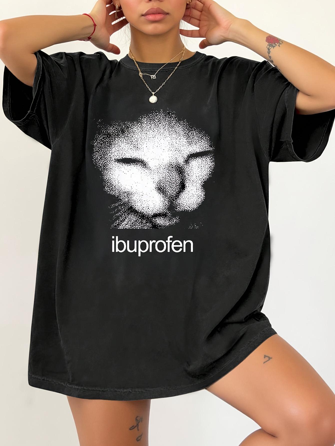 

Fun Street Ibuprofen Letter Printed Summer New Retro Street Unisexs and Womens Casual Fashion Tshirt S
