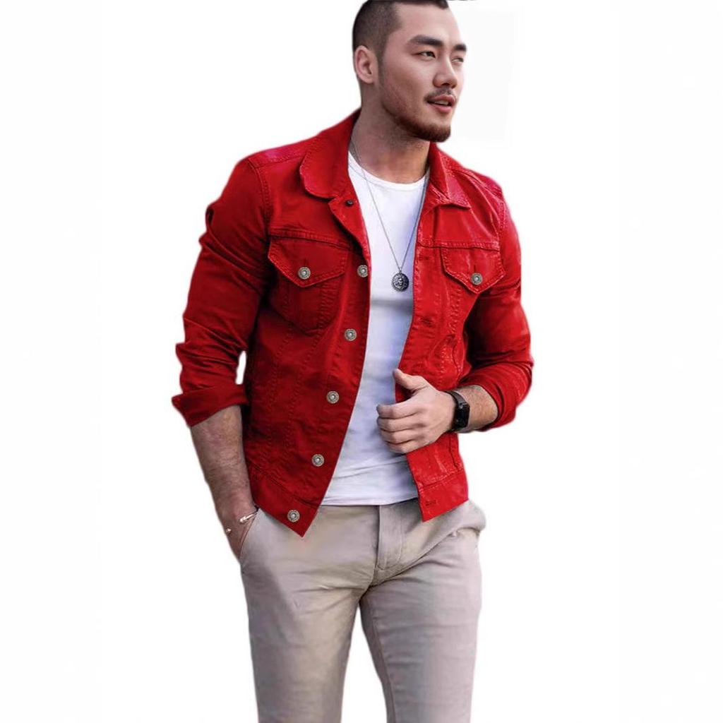 Men's Slim Denim Lapel Jacket - Solid Color, Large Size for Autumn & Winter