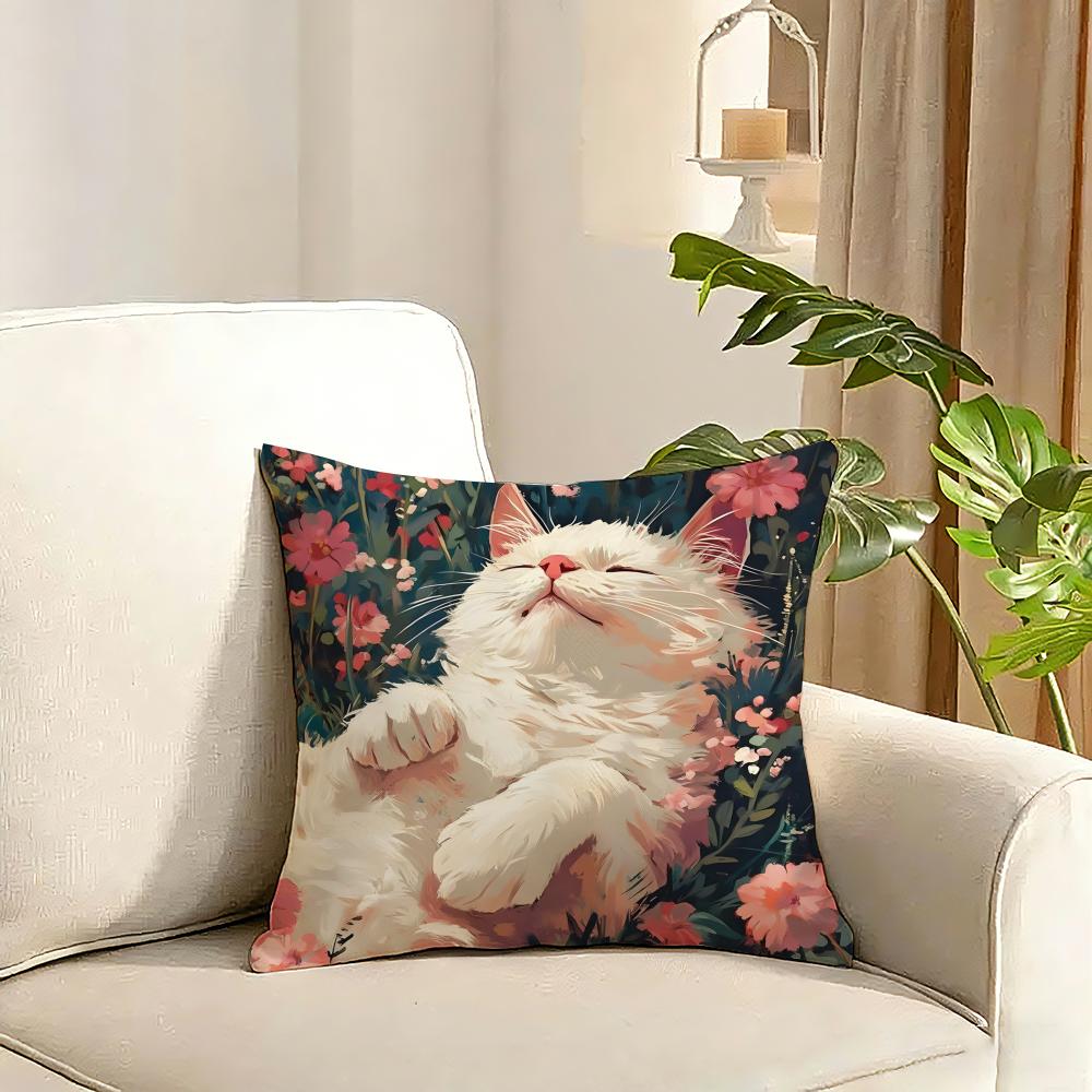 Cute oil painting colorful cat Cushion Cover Reversible Plush Pillow Cover Soft Fluffy Home Decor for Sofa Bedroom