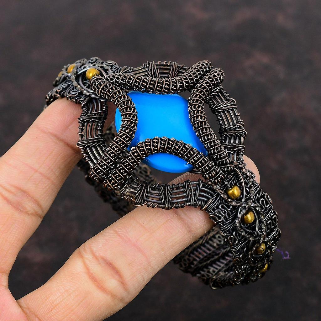 Dornröschen Türkis Armreif Kupferdraht gewickelt Schmuck verstellbar Manschette Armband Edelstein Manschette handgemachte Armreif Kupferdraht Wickelarmreif