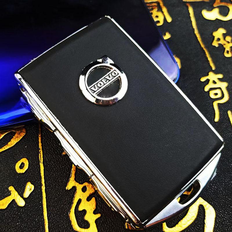 Drvfj6 First Layer Cowhide Car Key Cover for Volvo XC40 XC60 XC90 S60 S90 Keycase Key Shell Protector Buckle Bag Replacement