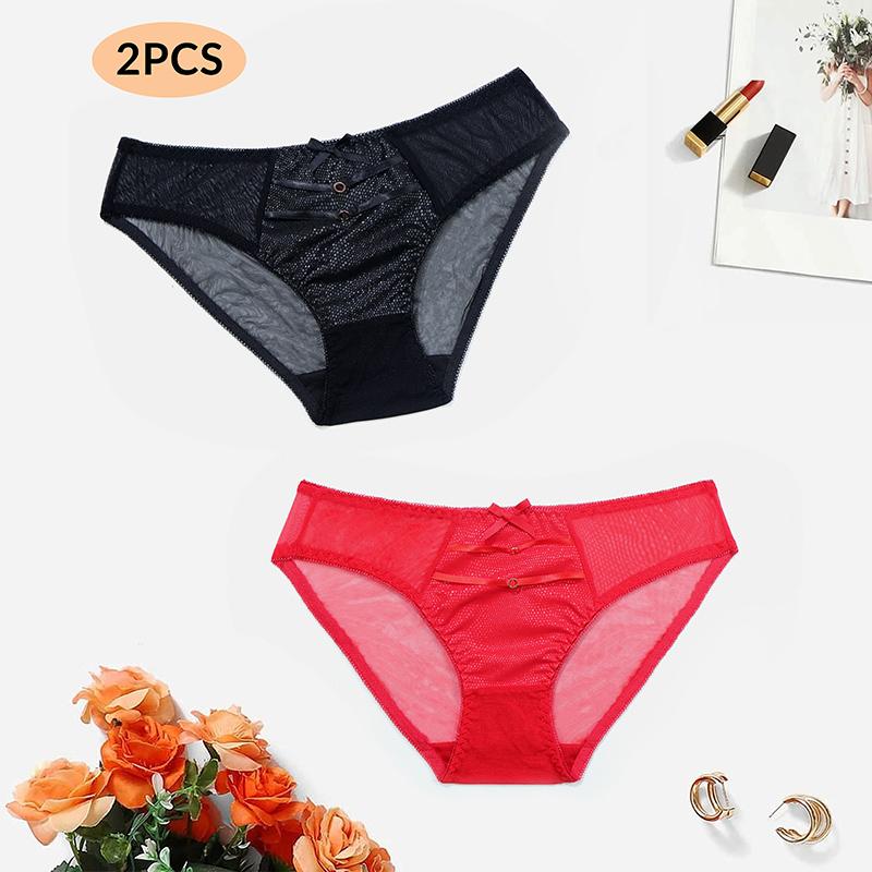 2Pcs Mulheres Malha Semi Sheer Pu Couro Cuecas, Sexy Confortável Respirável Elástico Intimates Calcinhas Translúcidas Punk Estilo Boate SML Xl