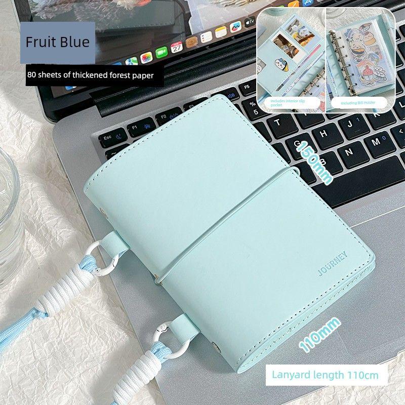 

Strap Travel Stamp Boy Scenic Spot Punch-in Collection Book Removable Loose Spiral Notebook Good-looking Journal Book Travel Book Fruit Blue [Strap Design]]