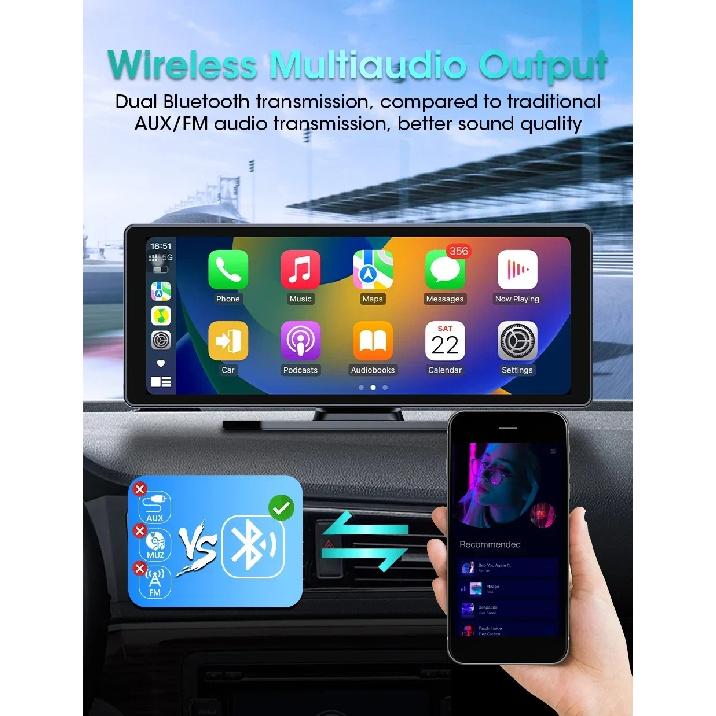 10.26" 4K Carplay Car Smart Screen multimedia Video player Wireless Carplay Android Auto Car Radio Monitors for Apple Android