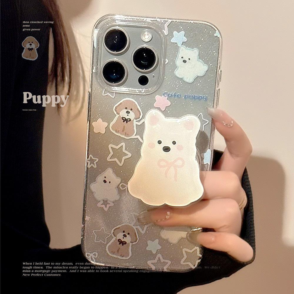 For Apple 15 Mobile Phone Case 16 Glitter Ins Korean Style Dog Holder for IPhone17pro Max