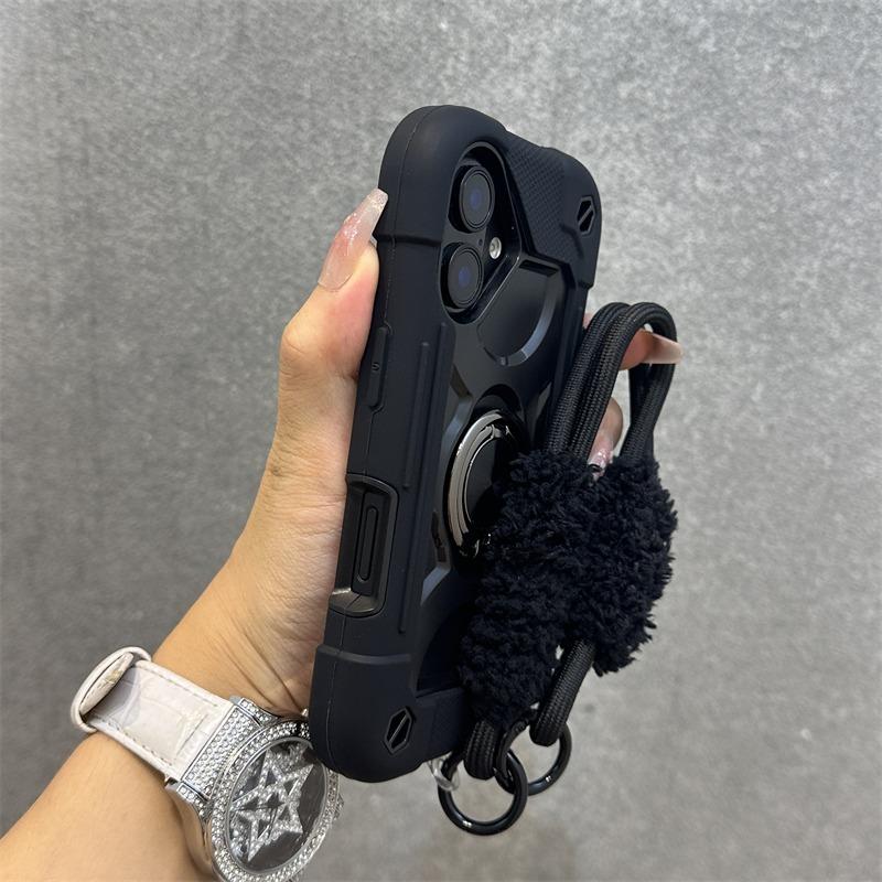 Suporte de Anel 3 em 1 Capa Resistente para iPhone 16 17 15 14 13 12 11 Pro Max Plus Air Anti-choque à Prova de Impacto Capa com Corrente de Cordão