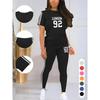 Moisture Wicking Ladies Short Sleeve T-shirt High Waist Full Length Leggings Fitness Two Piece