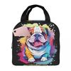 Colorful Cute Graffiti Bulldog Smile Print Insulated Lunch Bag for Women Kids Portable Food Boxes Thermal Lunch Box Tote