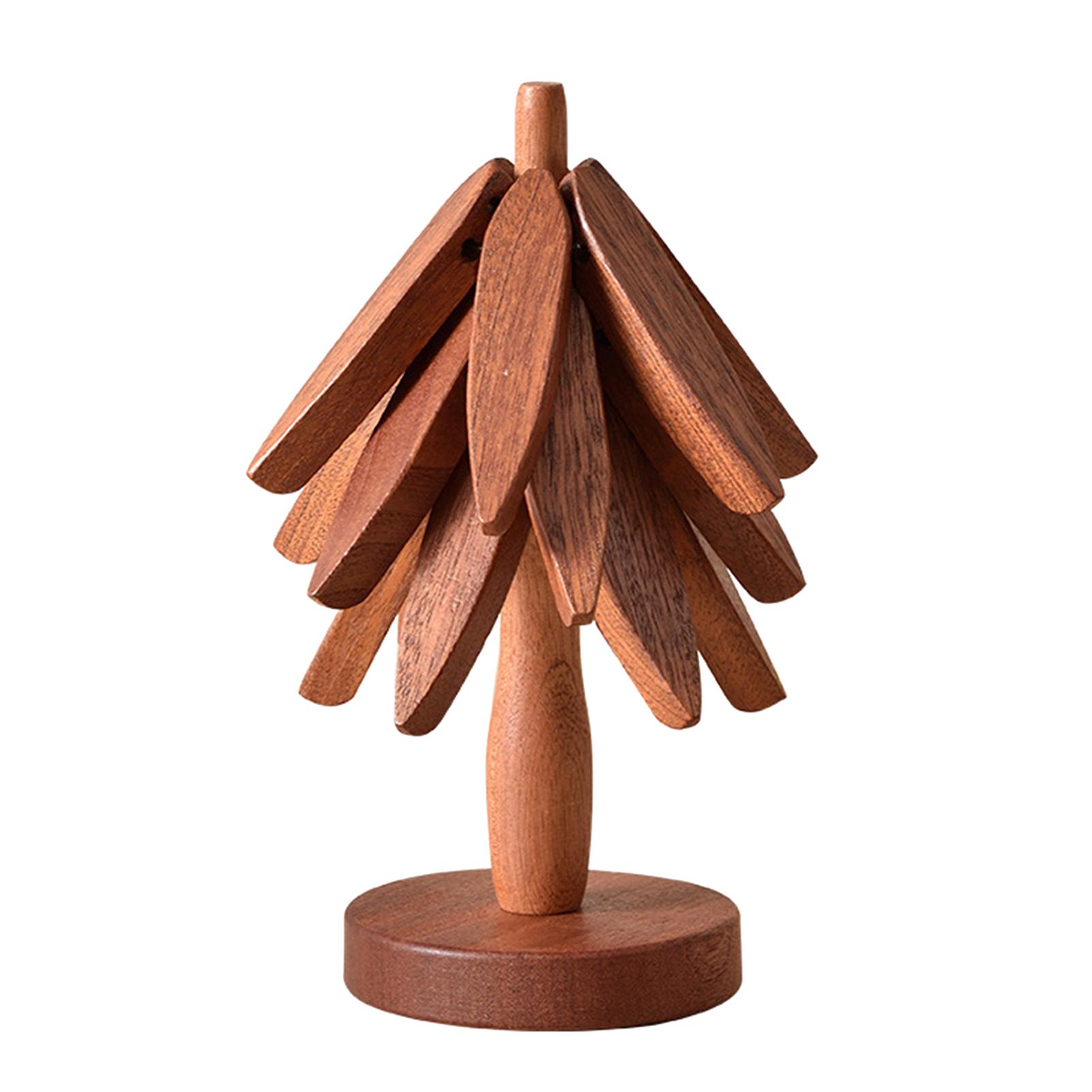Innovative Wood Collapsible Hot Pad Trivet Tree Shaped Wooden Trivets Hot Dish Coaster For Home Wood Table Hot Dishes A