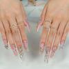 24 Pieces Long Square Press On Nail With 3D Bows and Rhinestones Designs False Nail Sparkling Stick On Nail for Women