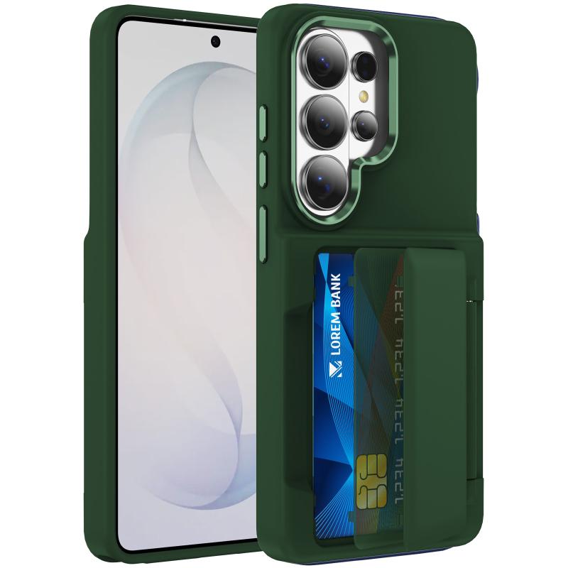 New Solid Color Frosted PC Wallet Card Holder Shockproof Phone Case For Samsung S26 Ultra S24 S23 S22 S25 Ultra Plus Back Cover