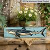 2D Flat, 1pc Vintage Art Deco Great White Shark Aluminium Decorative Sign - Pewter Blue Shark Wall Art with Turquoise Ocean Background, Rustic