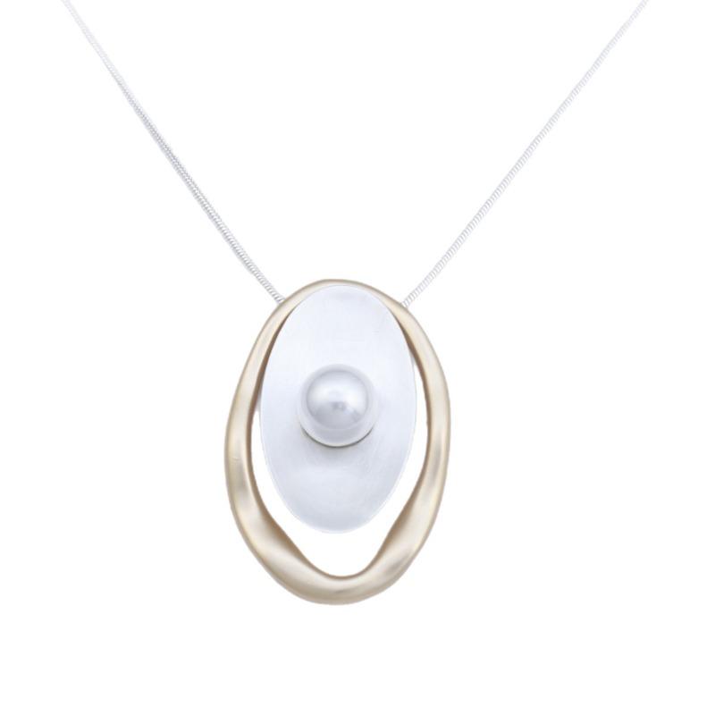 New hollow brushed geometric oval long pendant, women's simple and advanced irregular oval long necklace