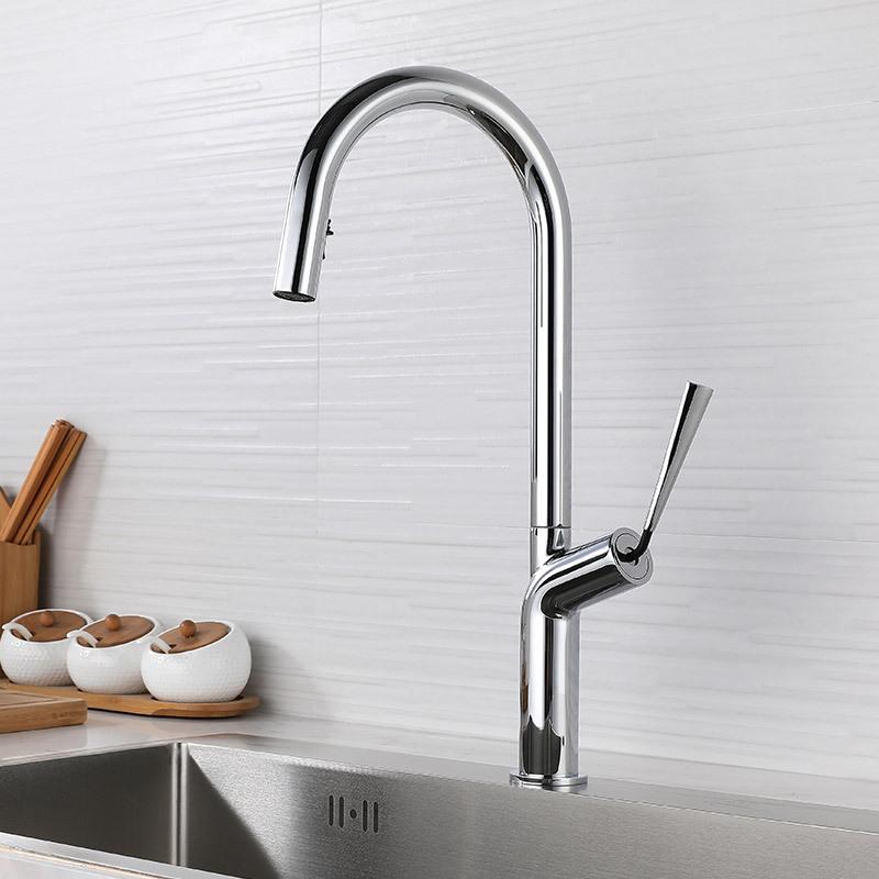 Brushed Gold/Gray Pull Out Kitchen Sink Faucet Brass Deck Mounted Stream Sprayer Hot And Cold Water Mixer Sink Faucet