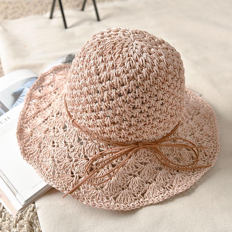 Versatile Style Hat Straw Woven Sweet Bow Colorful Fishermans Hatscaps