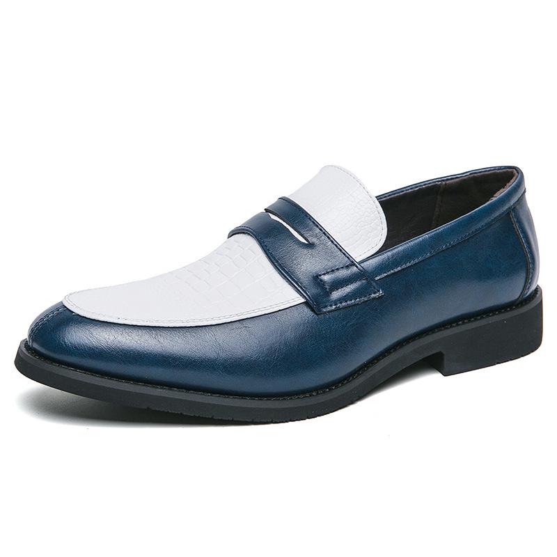 Men's European & American Large Size Color Block Slip-On White Leather Loafers, Korean Style Casual Shoes