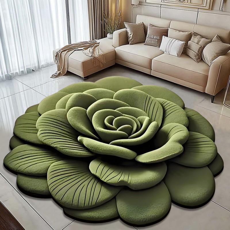 3D Floral Diatomite Floor Mat Living Room Sofa Coffee Table Non-Slip Absorbent Rug Washable Home Decor