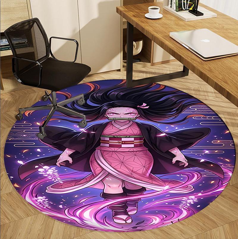 Demon Slayer Pattern Round Rug, Indoor/Outdoor Mat, for Picnic, Gameroom, Bedroom, Office, Living Room, Home Decor Carpet, Birthday Gift
