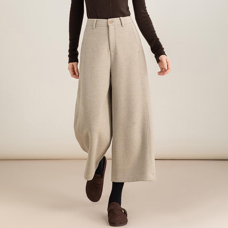 Fanzhen Women's High Waist Wool Blend Wide Leg Cropped Pants