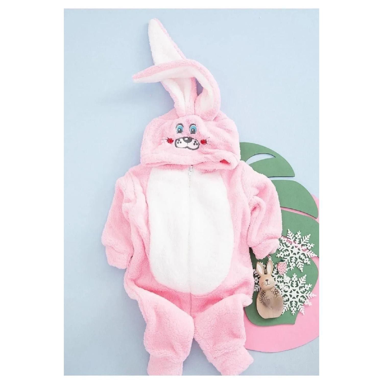

Welsoft Hooded Zippered Rabbit Patterned Baby Jumpsuit 3-6 AY розовый