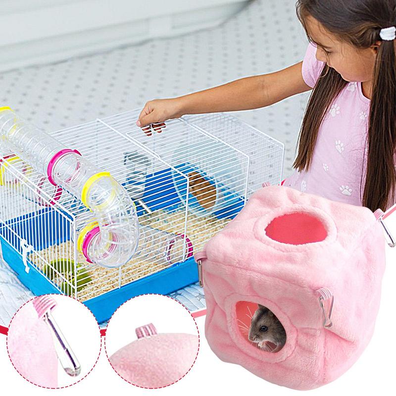 Hamster Bed Cube Hamster House with Dangling Rings Soft Hamster Cage Funny Pet Supplies for Chinchillas Gerbils Mice Hedgehog