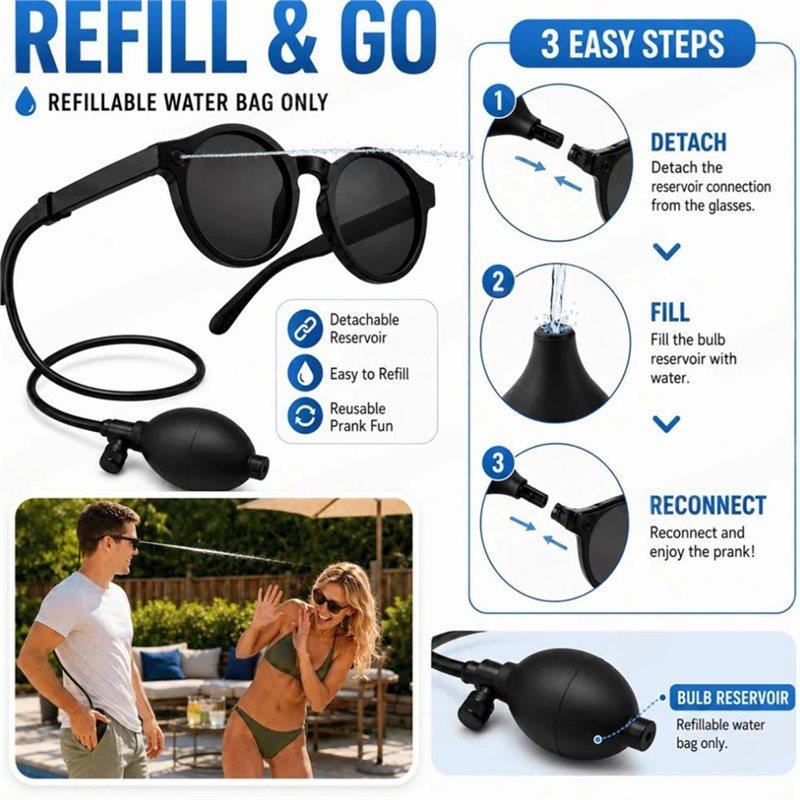J1UL1N 2Pairs Prank Water Glasses,Hidden Water Shooting Sunglasses For Adults, Refillable Squirt Glasses For Beach Pool Party