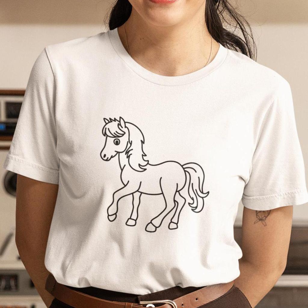 Horse T-Shirt Horse T-Shirt Horse Line ArT-Shirt Outline Printed T-Shirt Equestrian Shirt Pony Lover Unicorn Horse Riding Shirt Girls Tee Top