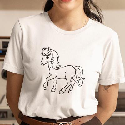 Horse T-Shirt Horse T-Shirt Horse Line ArT-Shirt Outline Printed T-Shirt Equestrian Shirt Pony Lover Unicorn Horse Riding Shirt Girls Tee Top