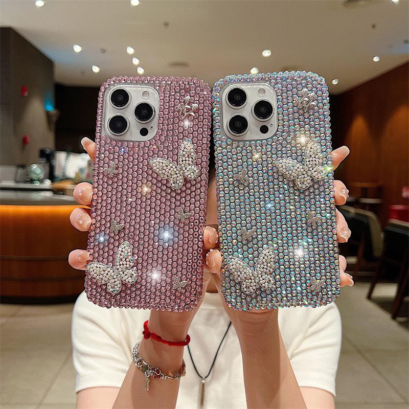 Rhinestone Butterfly Flower Three-dimensional Mobile Phone Case for Apple 16 Promax Creative Full Diamond High-end Sense for Apple 17 Female