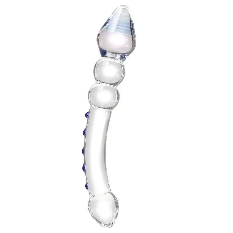 Double Ended Crystal White Pyrex Glass Dildo Artificial Penis Granule Spiral G Spot Massager Adult Game Sex Toys for Woman Gay