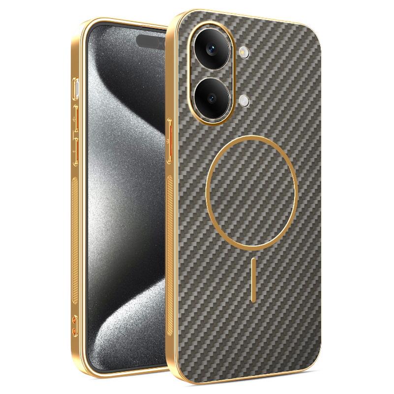 Carbon Fiber Texture Leather for Magsafe Case for Redmi Turbo 5 5Max 15 15C A5 Note 15 Pro Plus 14S 14Pro Plating Frame Cover