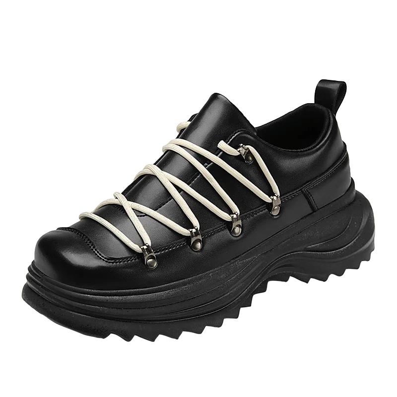 Fashion Thick Soled Trendy Fashion Designer Style Shoes Adolescents and Adults Leather Shoes Height Increasing Casual Outdoors Shoes Men