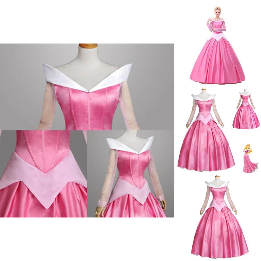 Enchanting Pink Sleeping Beauty Aurora Gown Costume For Women With Puff Sleeves