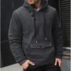 Men S Button Design Hooded Pullover Sweatshirt Solid Color Slim Fit Big Pocket