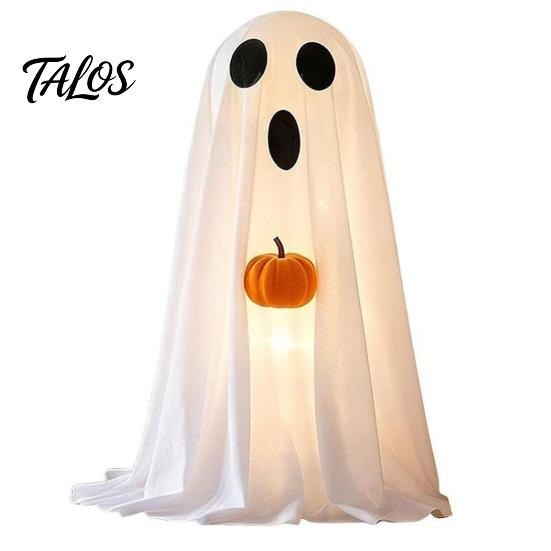 Children Party Favors Halloween Ghost Decoration, Light-Up White with Pumpkin, Indoor Living Room Table Ornament Cute Standing Tabletop for