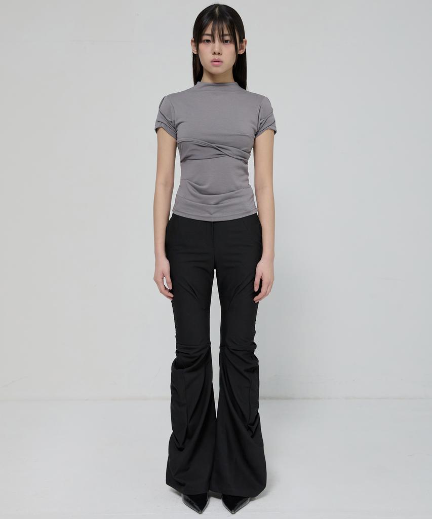 Peulleeoeob Asymmetrical Draped Mock Neck T-Shirt (Fl-126_Gray)