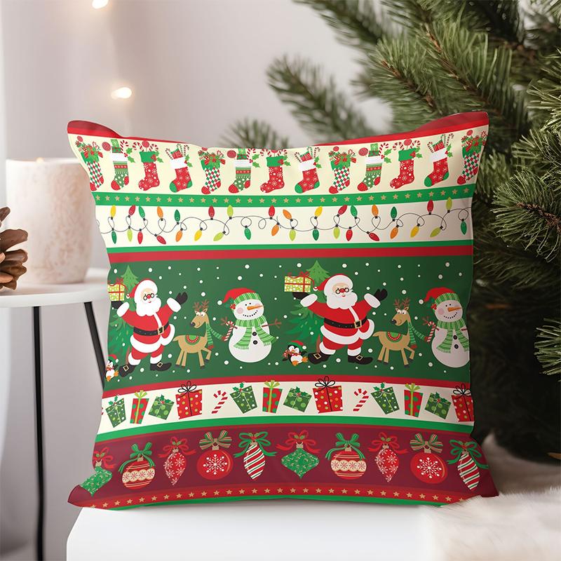 Weihnachtsmuster Dekokissen für Heimdekoration Quadratischer Polyester-Kissenbezug, moderner Sofa-Dekokissenbezug