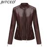 BITCED Fashion Women's PU Leather Short Jacket with Stand Collar Lightweight Spring/Autumn Leather Jacket