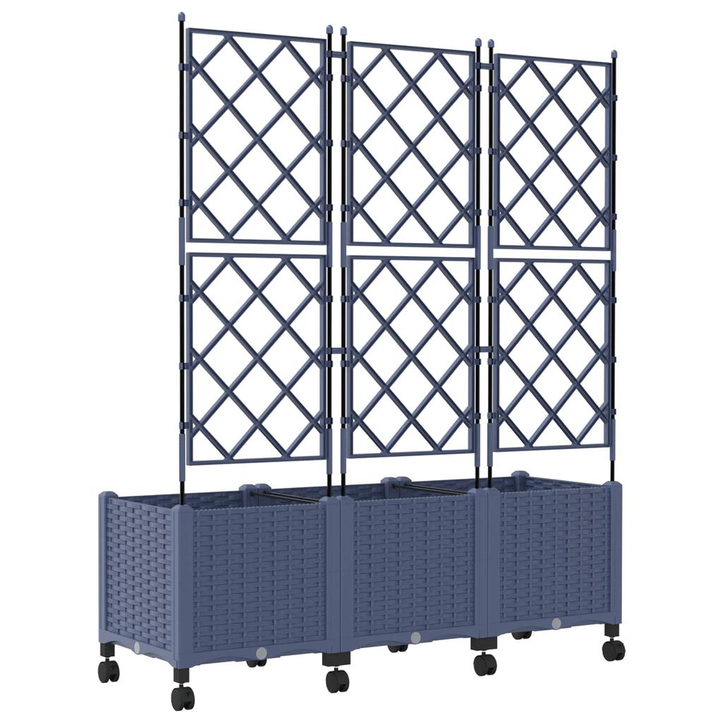 Planters with Trellis and Wheels 3 Pieces Gray PP