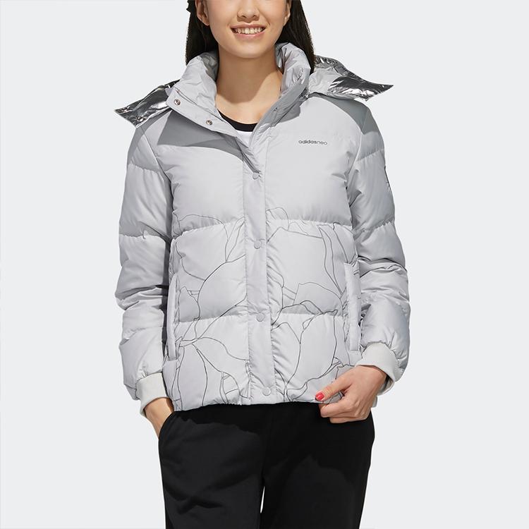 Adidas Neo Short Sports Hooded Down Jacket Women Jackets Light-Gray EI4417