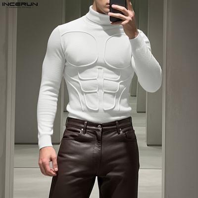 Men Mockneck Long Sleeve Fitted Casual Undershirts Tops T-shirts