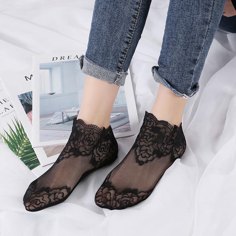Women's Rose Lace Silk Low-Cut Socks - Spring/Summer Trendy Invisible Boat Style