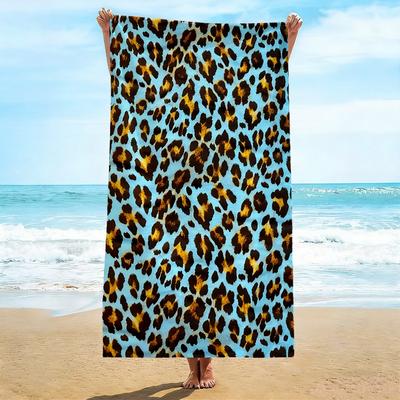 Oversized Leopard Beach Towel, Soft Microfiber Quick Dry Light Blue Leopard Print Bath Towel, Large Pool & Travel Beach Blanket