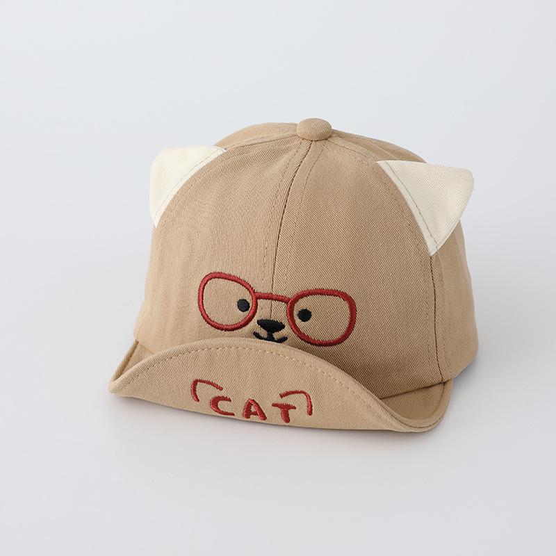 Infant & Toddler Soft Brim Baseball Cap with Cute Bear Glasses Embroidery for Boys & Girls - Spring/Autumn Sun Protection Hat.