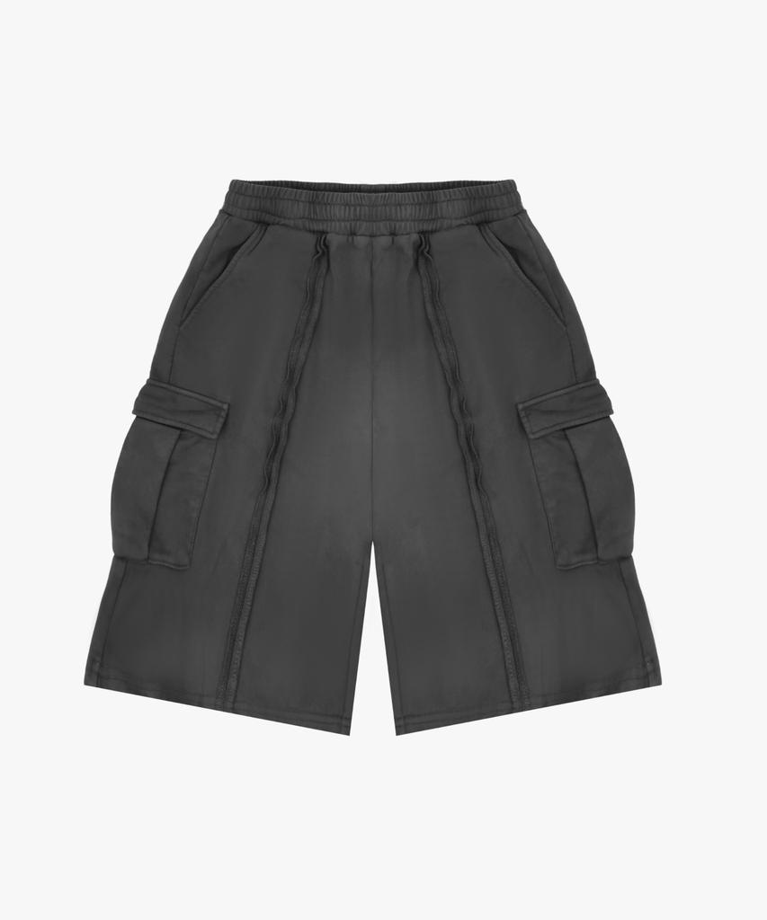 Jikun Pigment Terry Wide Cargo Shorts Gee265-304 Charcoal